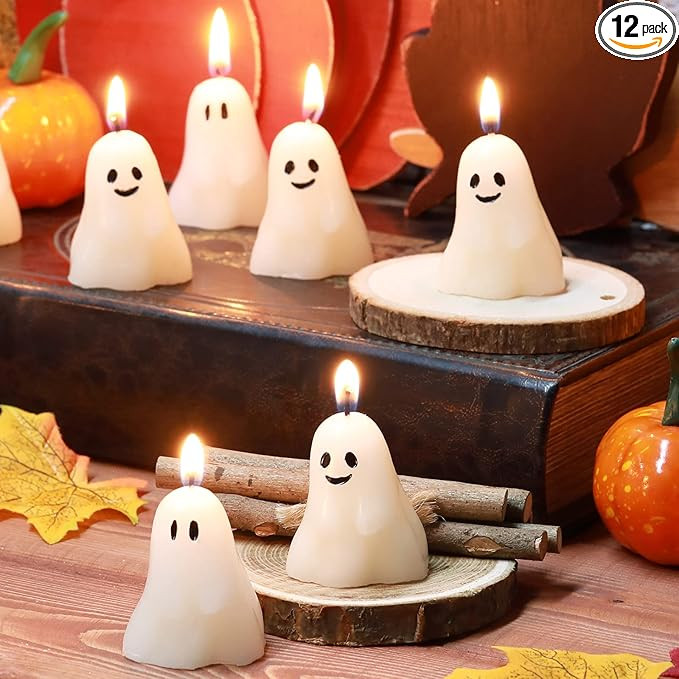 12 Pcs Halloween Ghost Pumpkin Candle Fun Face Black Cat Witch Scented Shaped Candles Thanksgivin... | Amazon (US)