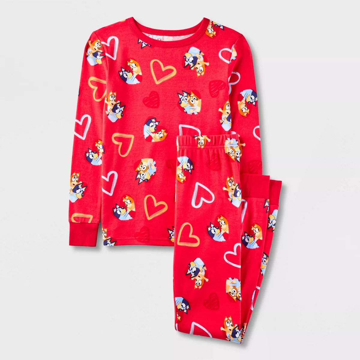 Kids' Bluey Valentine's Day 2pc Long Sleeve Cotton Snug Fit Pajama Set - Red | Target
