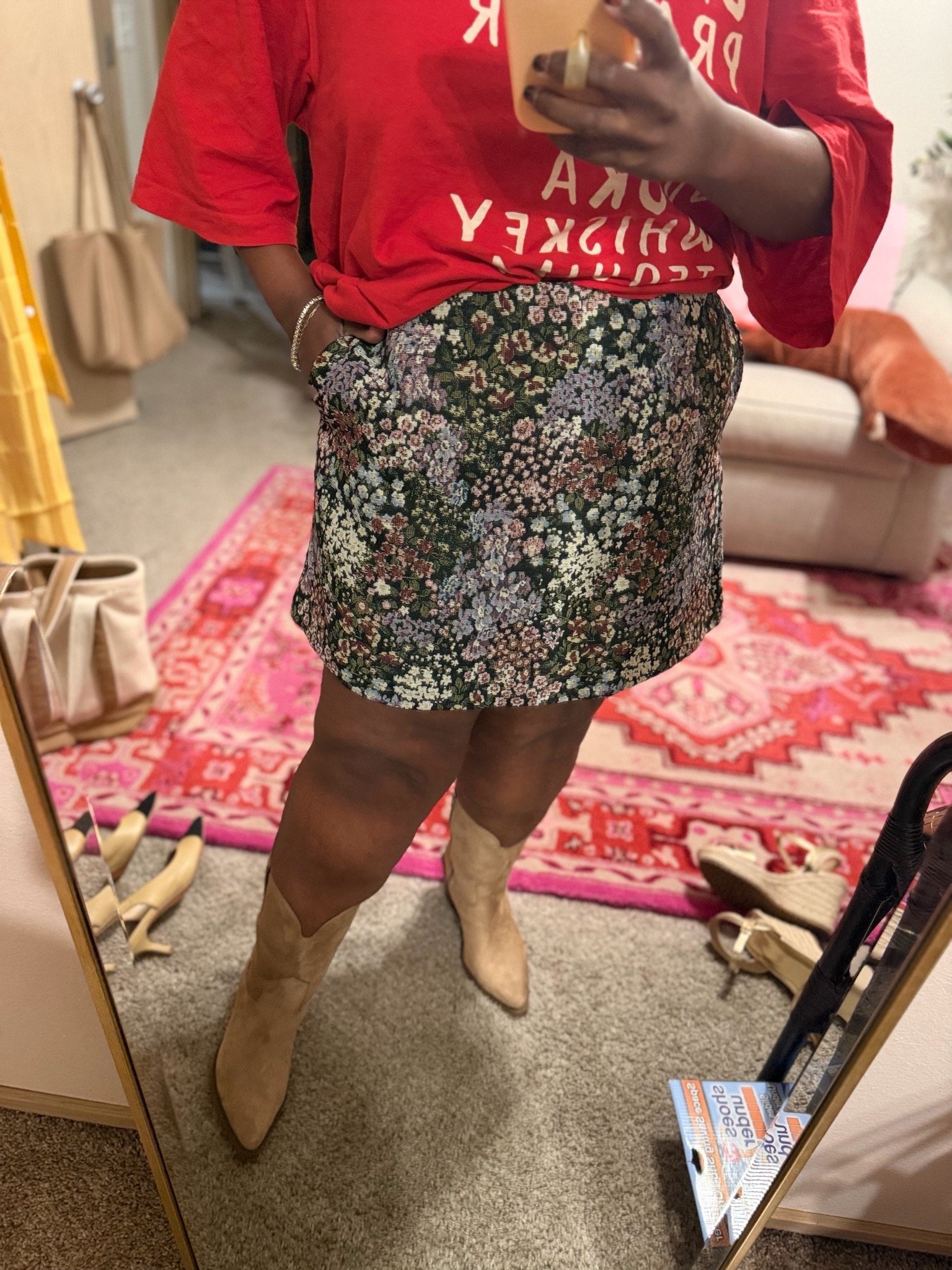 New from Walmart - tapestry floral mini skirt with pockets. I’m wearing the size 14.

#LTKgrwm #LTKPetite #LTKMidsize