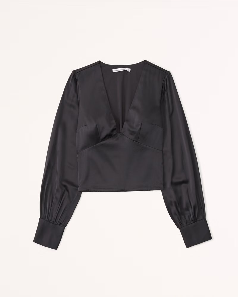 Women's Long-Sleeve Satin Puff Sleeve Top | Women's Tops | Abercrombie.com | Abercrombie & Fitch (US)