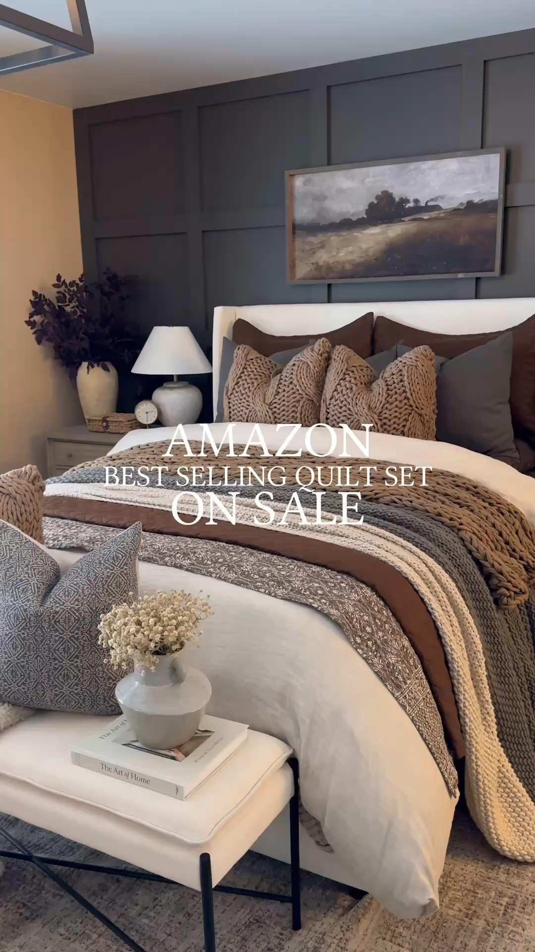 Amazon Quilt Set On Sale. Follow @farmtotablecreations on Instagram for more inspiration.

This best selling cozy quilt set is on sale. It’s such a great buy and wonderful quality. Color shown is 21-Brown.

For Reference:
Wall Colors are Urbane Bronze & Beach House both by Sherwin Williams. 
Queen Bed is Zuma White 
Queen Quilt Set Color 21- Brown
Artwork 20x40 Briarsmoke Stain
Two Duvets used inside Duvet Cover
Four Stems in Vase

Master Bedroom Decor | Cozy Bedroom | Amazon Home| Loloi Rugs | bedroom | master bedroom | faux stems | home decor finds | neutral decor | living room decor | cozy home | affordable decor |  home decor | home inspiration | moody stems | cozy moody home | moody decor | neutral home | earthy neutrals | bedroom style | bedroom makeover

#LTKSeasonal #LTKSaleAlert #LTKHome