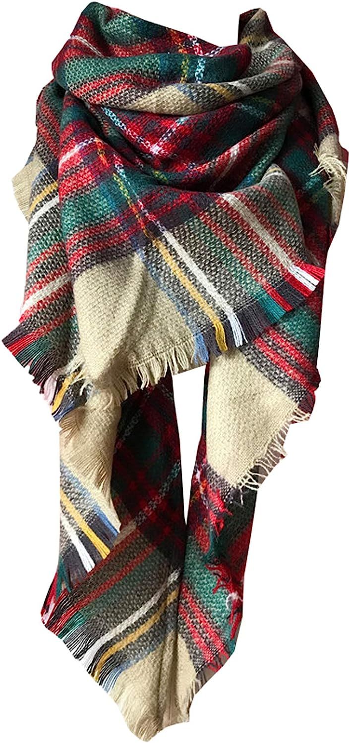 Wander Agio Womens Warm Long Shawl Wraps Large Scarves Knit Cashmere Feel Plaid Triangle Scarf | Amazon (US)