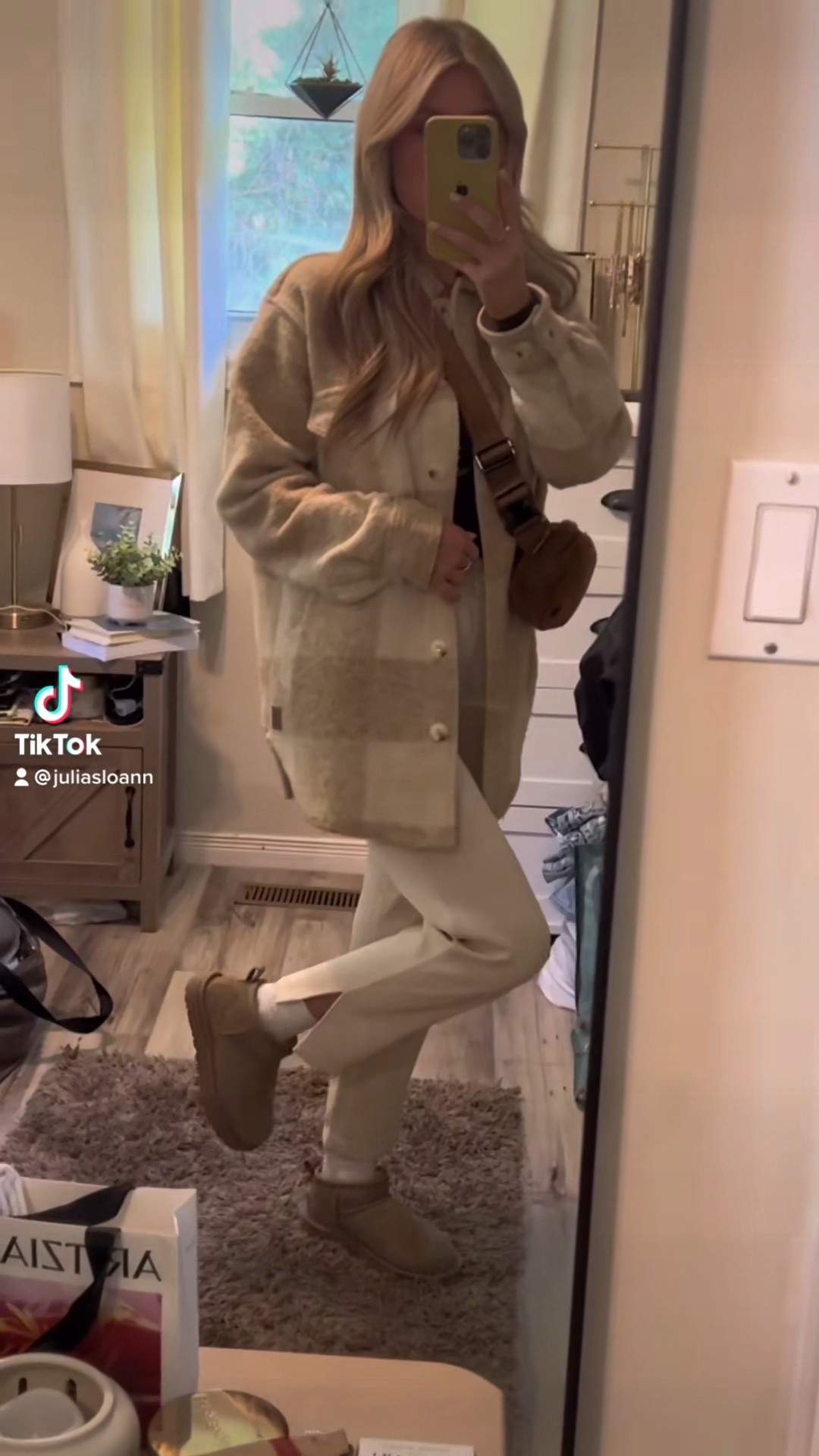 Cozy fall ootd🤎🥧🍂☕️ Shacket is Roots, pants and sherpa belt bag are Lululemon, and wearing ultra mini UGGs in Antilope🤍

#LTKstyletip #LTKSeasonal #LTKfit