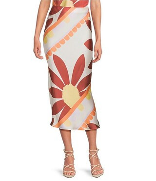Gianni Bini Ella Pull On Printed Satin Coordinating Midi Skirt | Dillard's | Dillard's