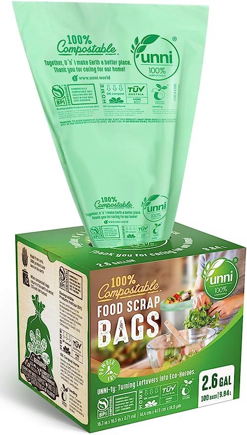 Unni 100% Compostable Bags, 2.6 Gallon, 9.84 Liter, 100 Count, Extra Thick 0.71 Mil, Samll Kitche... | Amazon (US)