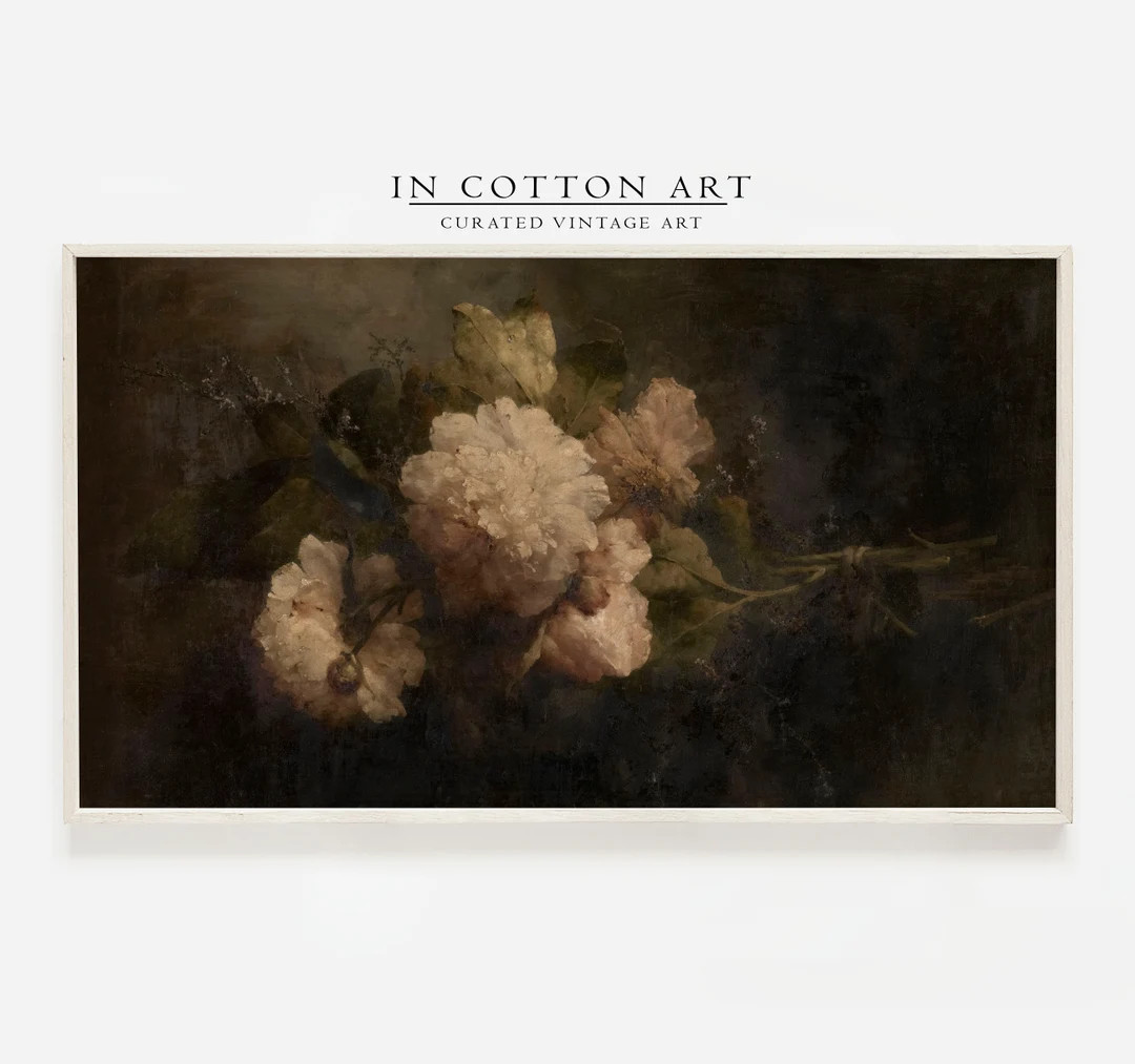 Moody Samsung Frame TV Art / Vintage Peonies Oil Painting DIGITAL Art TV56 - Etsy | Etsy (US)