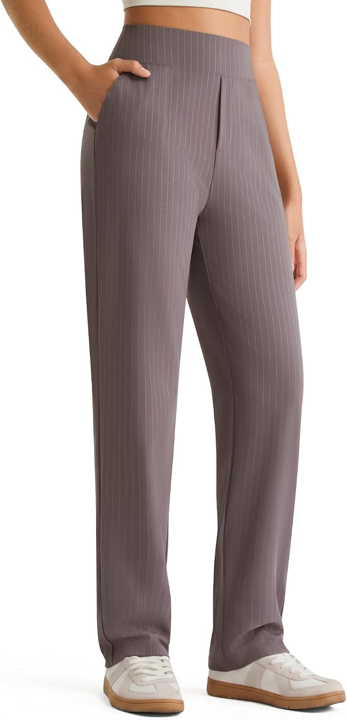G4Free ShiftReady Women's Dress Work Pants with Pockets Yoga Straight Leg | Mock Fly, Faux Back P... | Amazon (US)