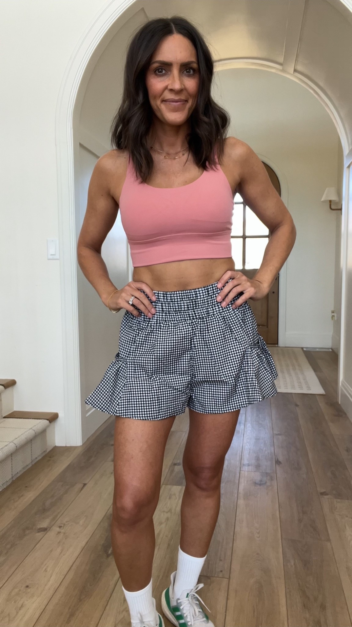 I can’t get over how much I love these gingham shorts! Paired with the softest sports bra and we have an outfit that’s 💯.  Both on Amazon both under $30!  Wearing a small in both  

#LTKgrwm #LTKootd #LTKActive