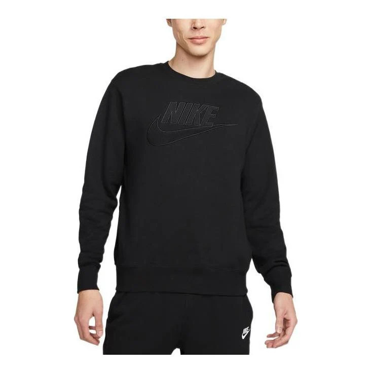 Men's Nike Solid Color Logo Printing Round Neck Long Sleeves Black DQ4584-010 | KICKS CREW