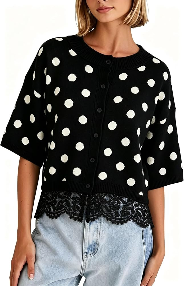 Zhiyouni Women's Cardigan Sweaters Button Down Polka Dot Tops | Amazon (US)