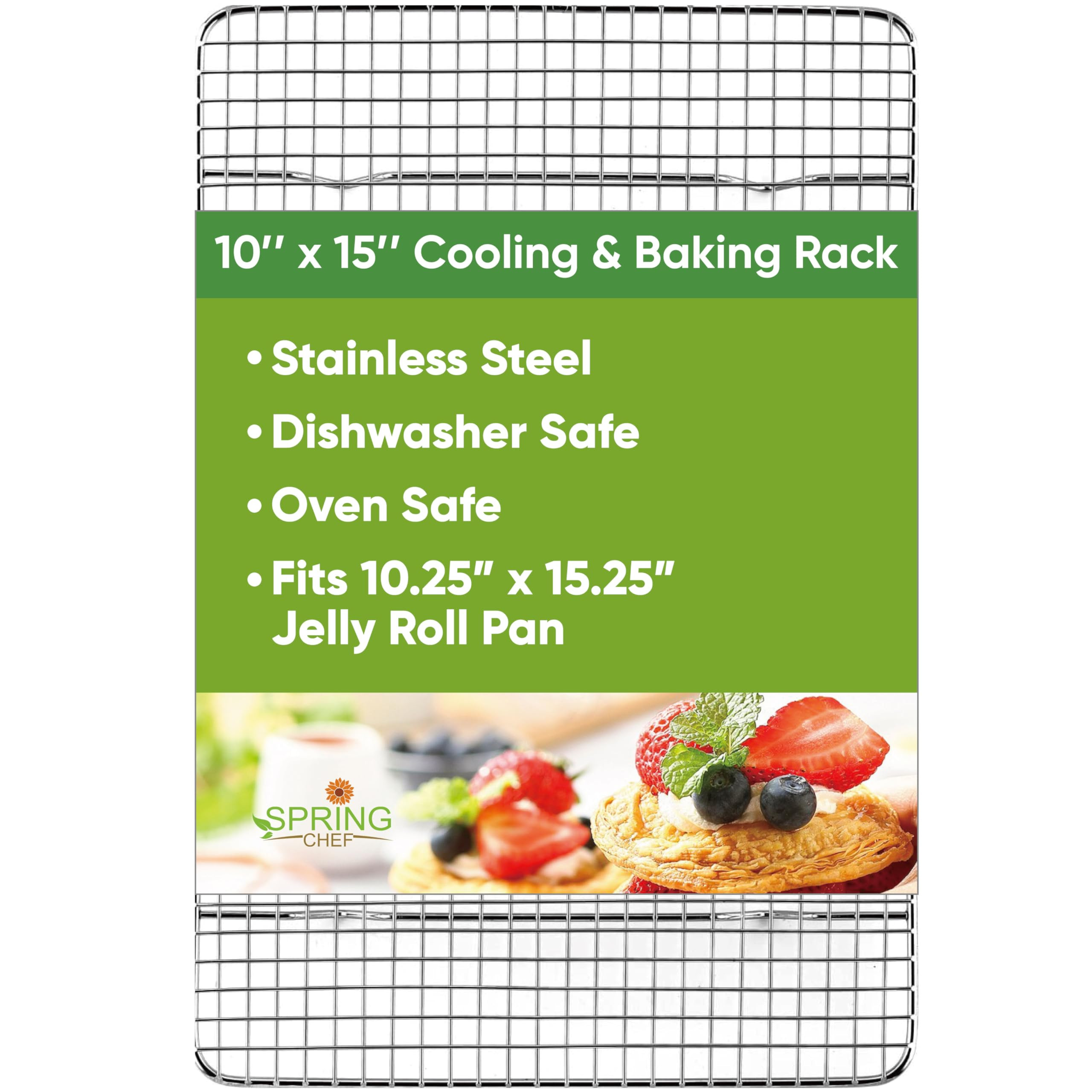 Spring Chef 10 x 15 Inch Stainless Steel Cooling Rack for Cooking & Baking - Heavy Duty Cookie Cooling Rack for Kitchen - Oven Safe - Fits Jelly Roll Pan - Dishwasher Safe | Amazon (US)