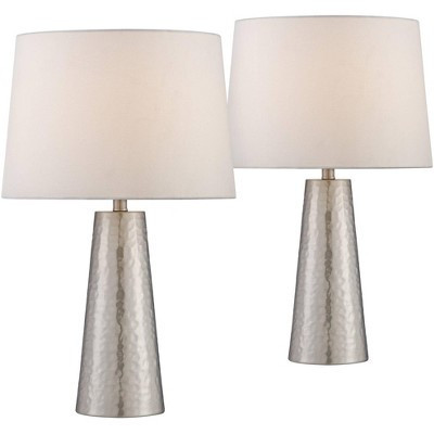 360 Lighting 27 1/2" Tall Cylinder Modern Table Lamps Set of 2 Silver Leaf Finish Hammered Metal Off-White Shade Living Room Bedroom Bedside | Target