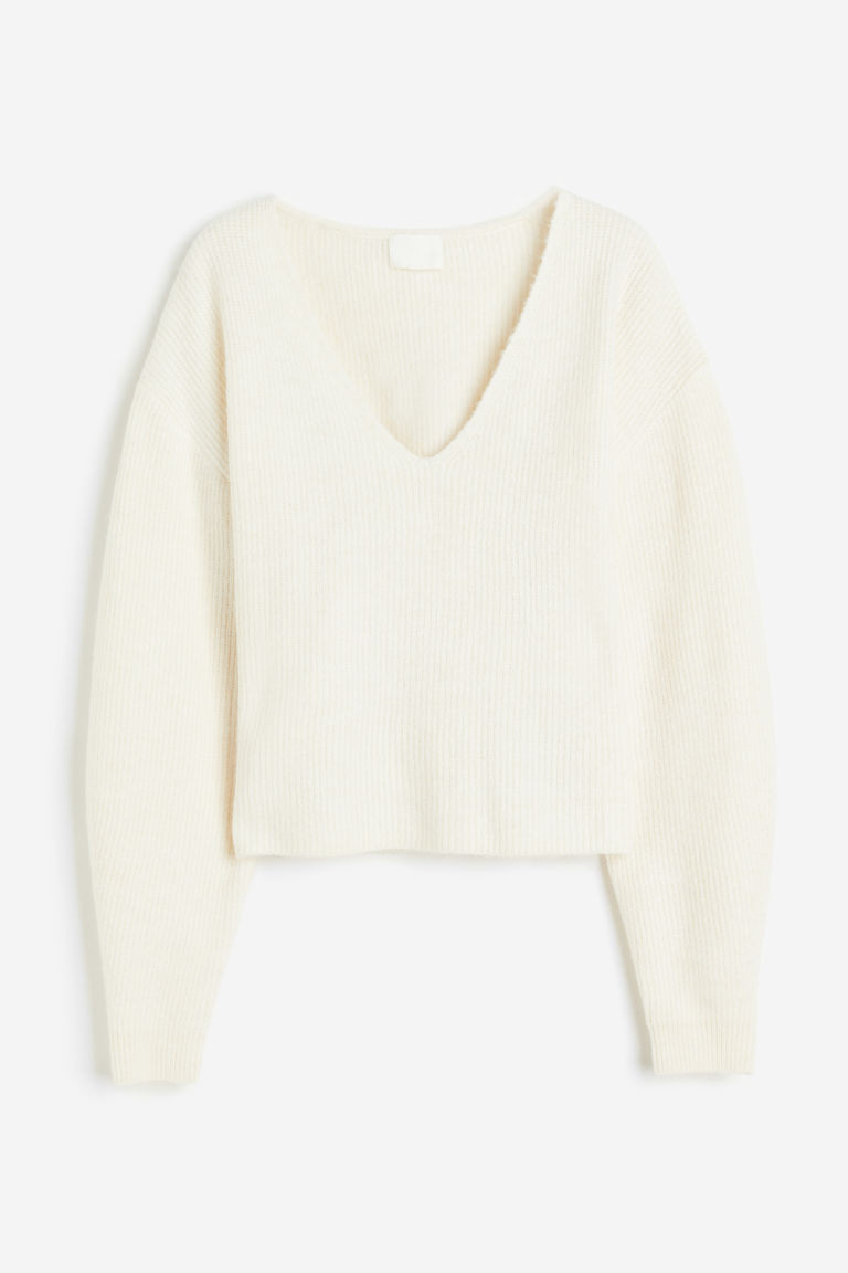 H & M - V-neck jumper - White | H&M (UK, MY, IN, SG, PH, TW, HK)