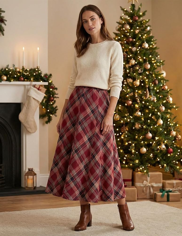 Scarlet Darkness Long Plaid Skirts for Women High Waist A Line Pleated Fall Maxi Skirts | Amazon (US)