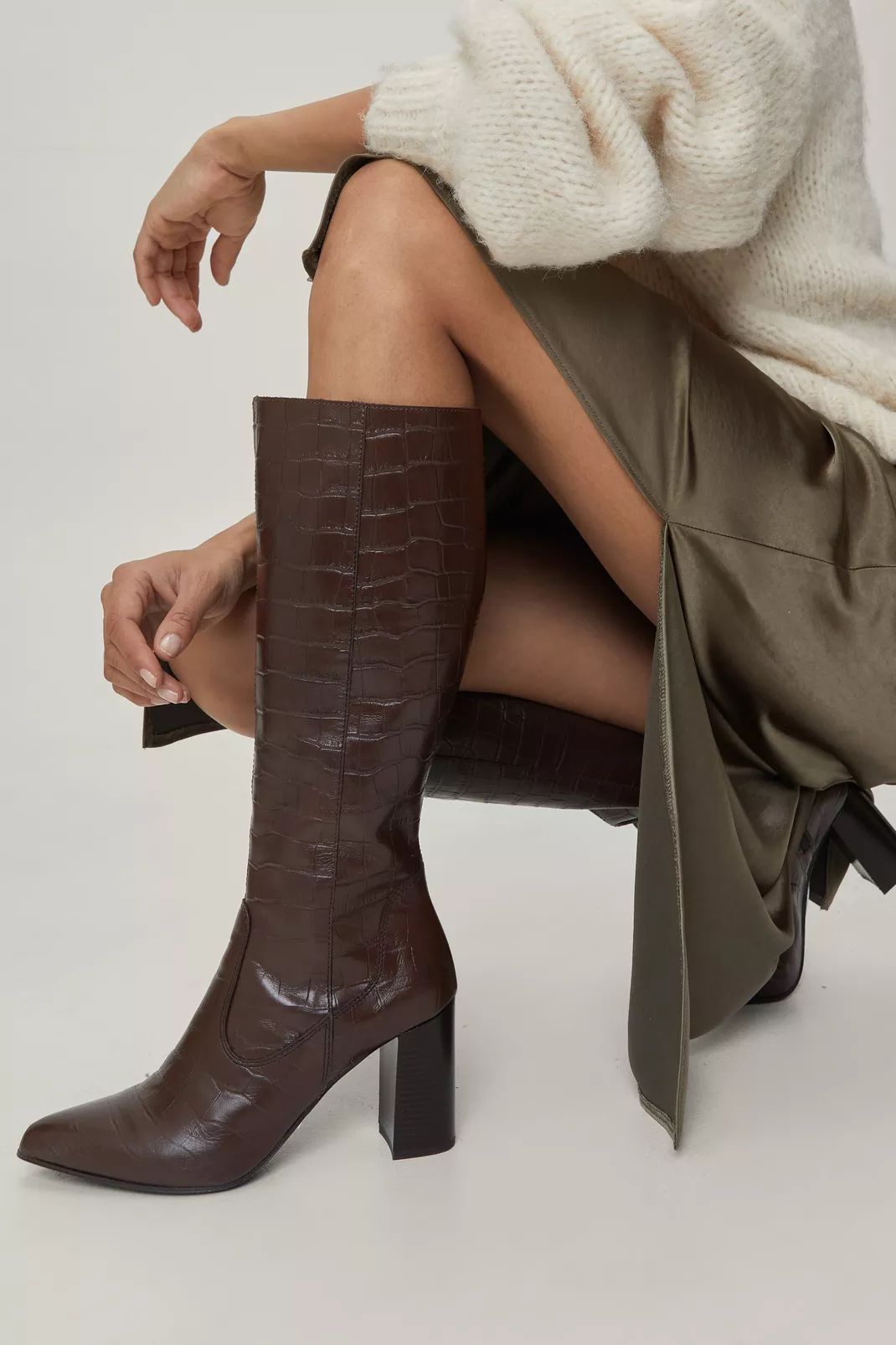 Real Leather Croc Embossed Knee High Boots | Nasty Gal UK (+IE)