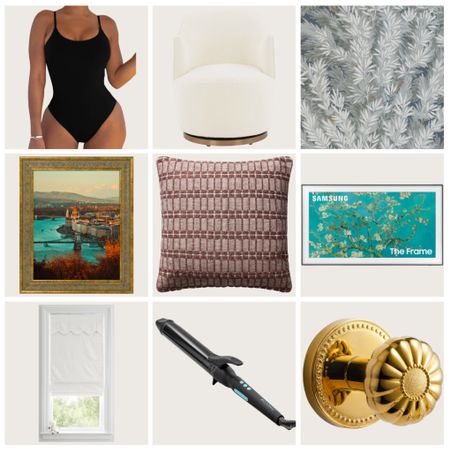 CLJ TRL (top requested links)! 

TA3 waist cinching black swimsuit, boucle swivel chair, McGee & Co. floral wallpaper, vintage looking brass picture from from Amazon, our new CLJ x Loloi Poe pillow, the 65” Samsung frame tv, scalloped room darkening shade, my new 1.5” Bioionic curling iron, and this brass dummy doorknob we installed on Gigi’s nursery closet doors

#LTKsalealert #LTKhome #LTKstyletip