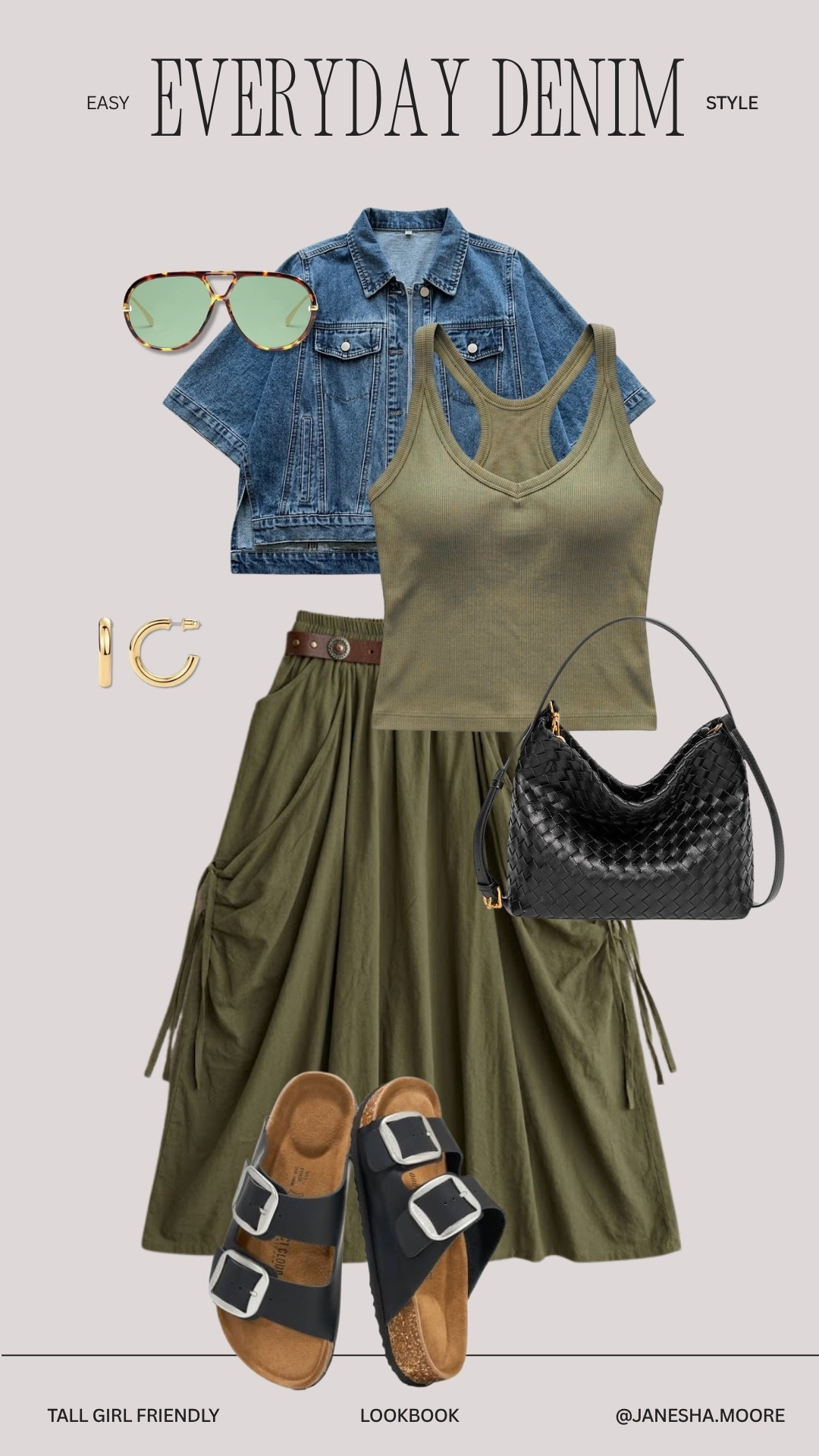 Easy Everyday Denim Style | I’m 5'9 200 lbs wearing a large jean jacket, a medium tank top, and a large green skirt

#LTKTall #LTKMidsize #LTKWorkwear