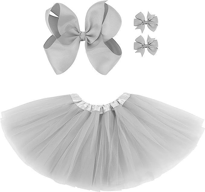 Girls 4 Layered Tulle Tutu Princess Ballet Dress Kid Tutu Skirt w/Hairbow Tutu Skirts for Grils | Amazon (US)