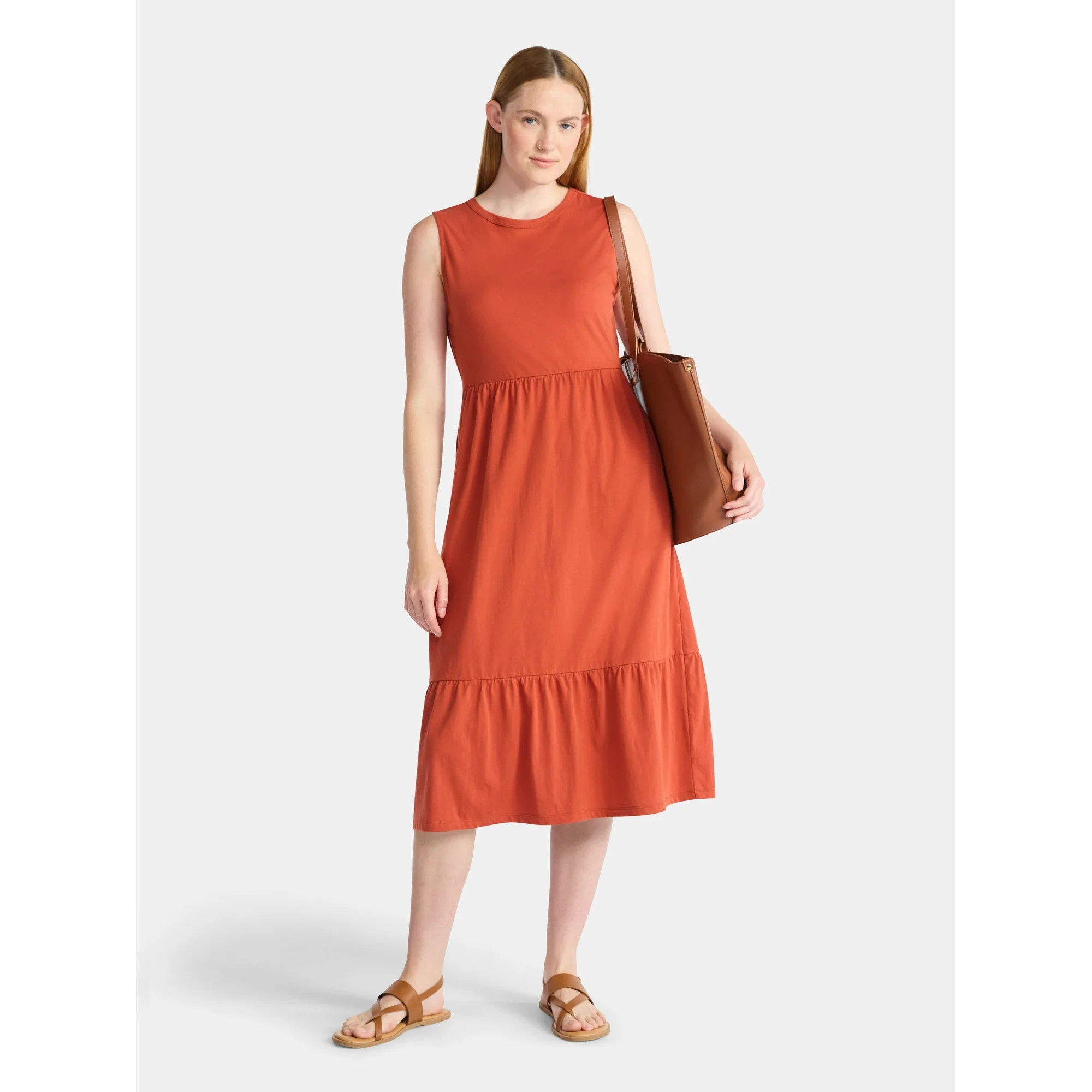 Time and Tru Women's Sleeveless Tiered Cotton Midi Dress, Sizes XS-XXXL | Walmart (US)