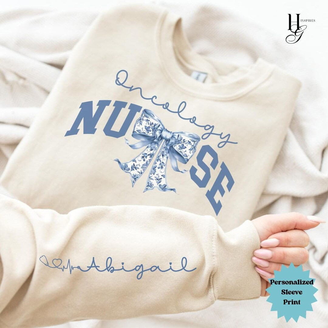 Blue Toile Bow Oncology Nurse Sweatshirt, Bow Sweatshirt, Oncology Nurse Shirt, Onc Nurse Christm... | Etsy (US)