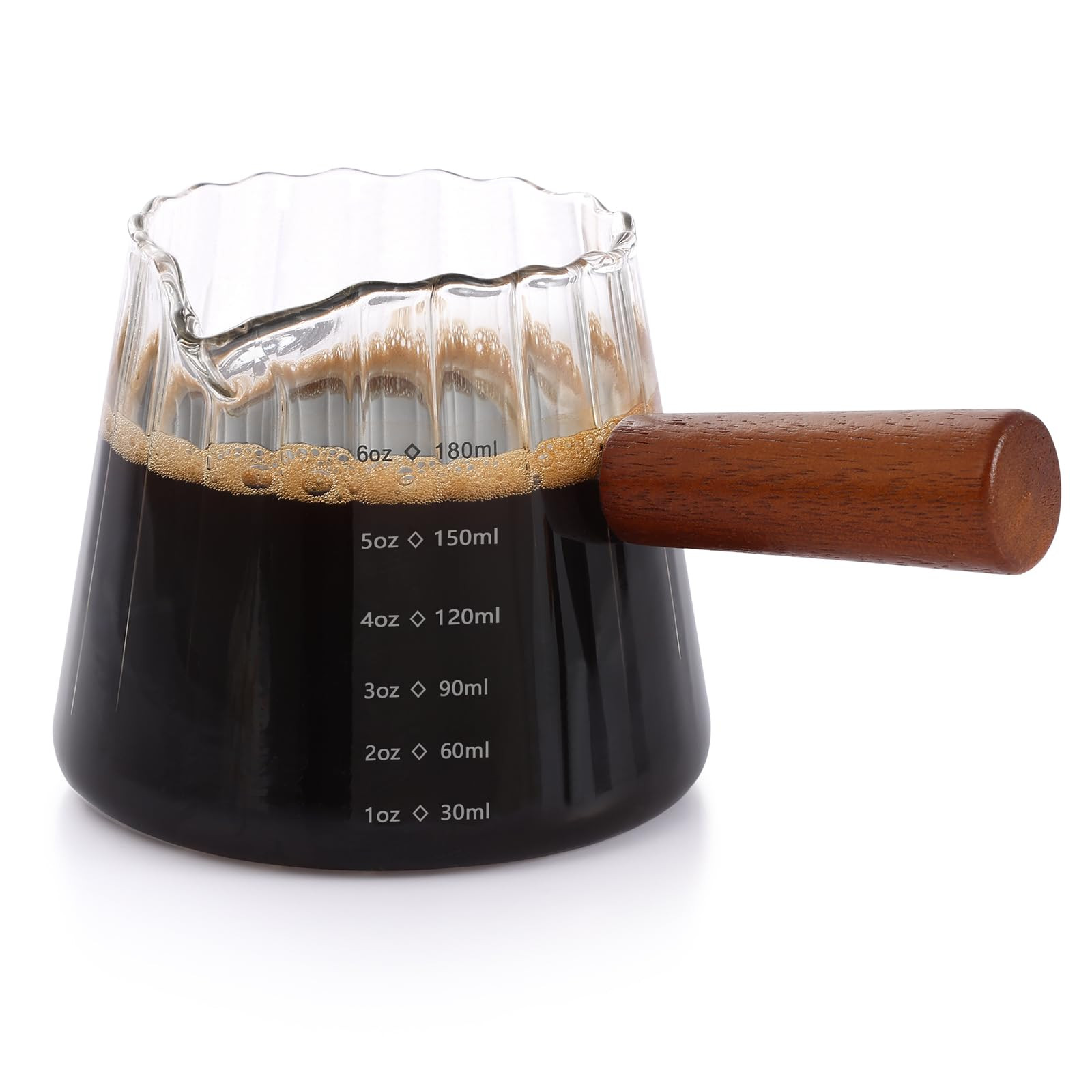 Espresso Cups 6 OZ, V-Shaped Spouts Cups, Espresso Shot Glasses with Wood Handle, Ribbed Milk Mea... | Amazon (US)