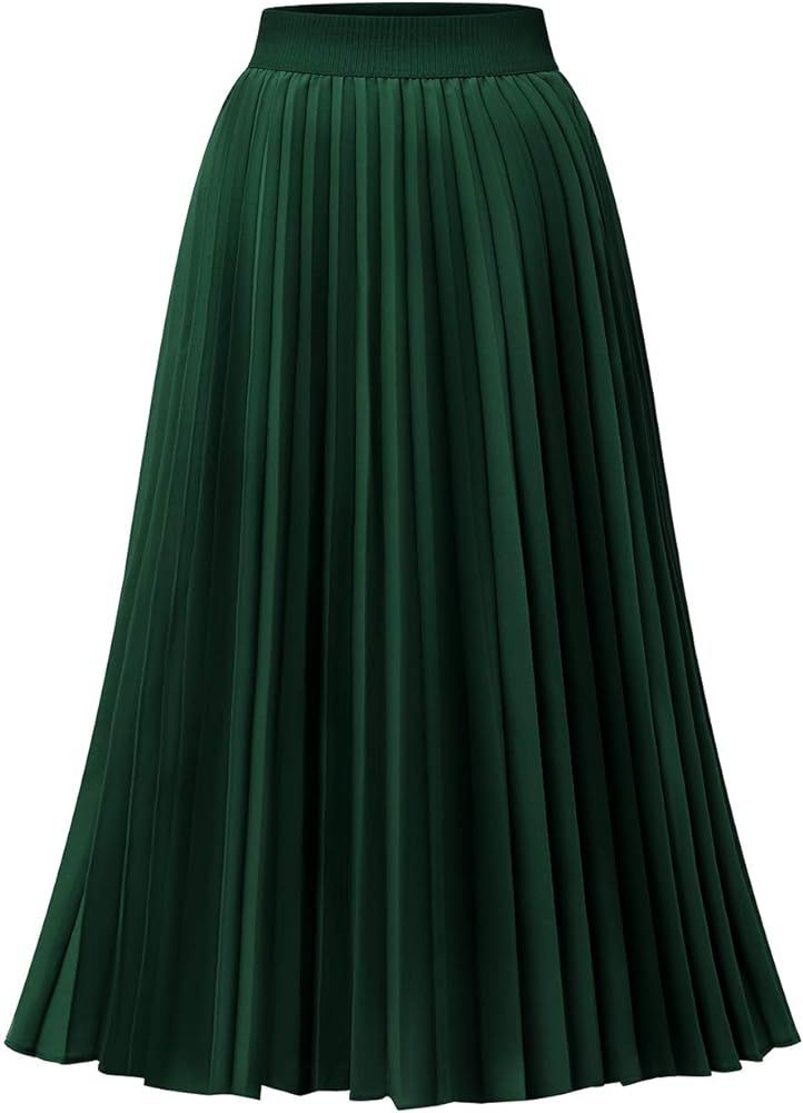 DRESSTELLS Pleated Midi Skirts for Women Midi Length High Waist A-Line Skirt | Amazon (US)