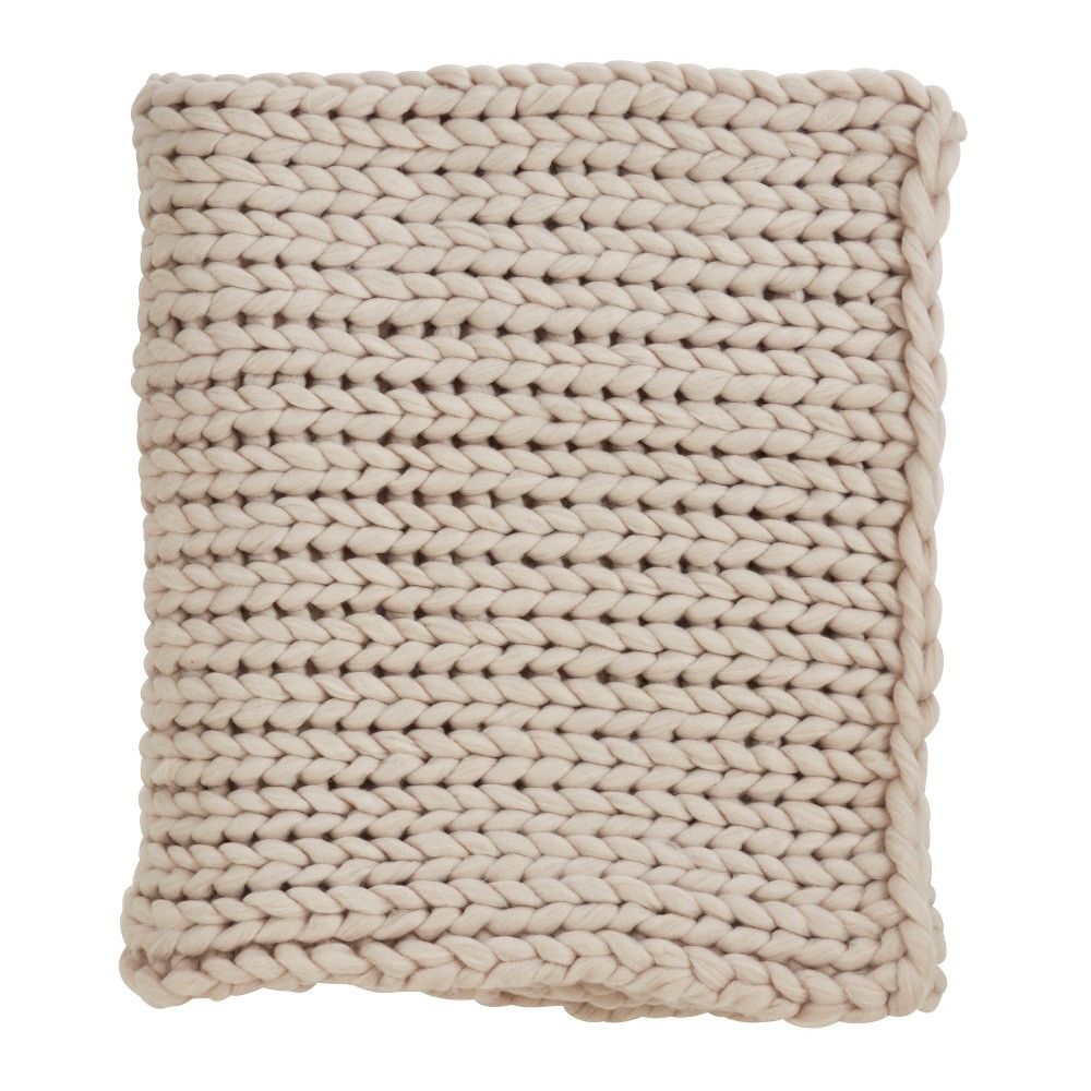 50""x60"" Chunky Knit Throw Blanket Tan - Saro Lifestyle, Size: 50x60 inches | Target