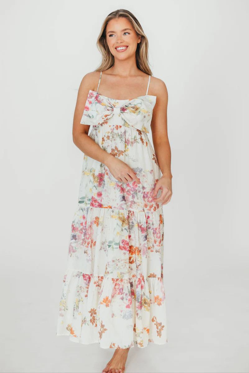Cecile Bow Front Maxi Dress in Cream/Multi Floral | Worth Collective