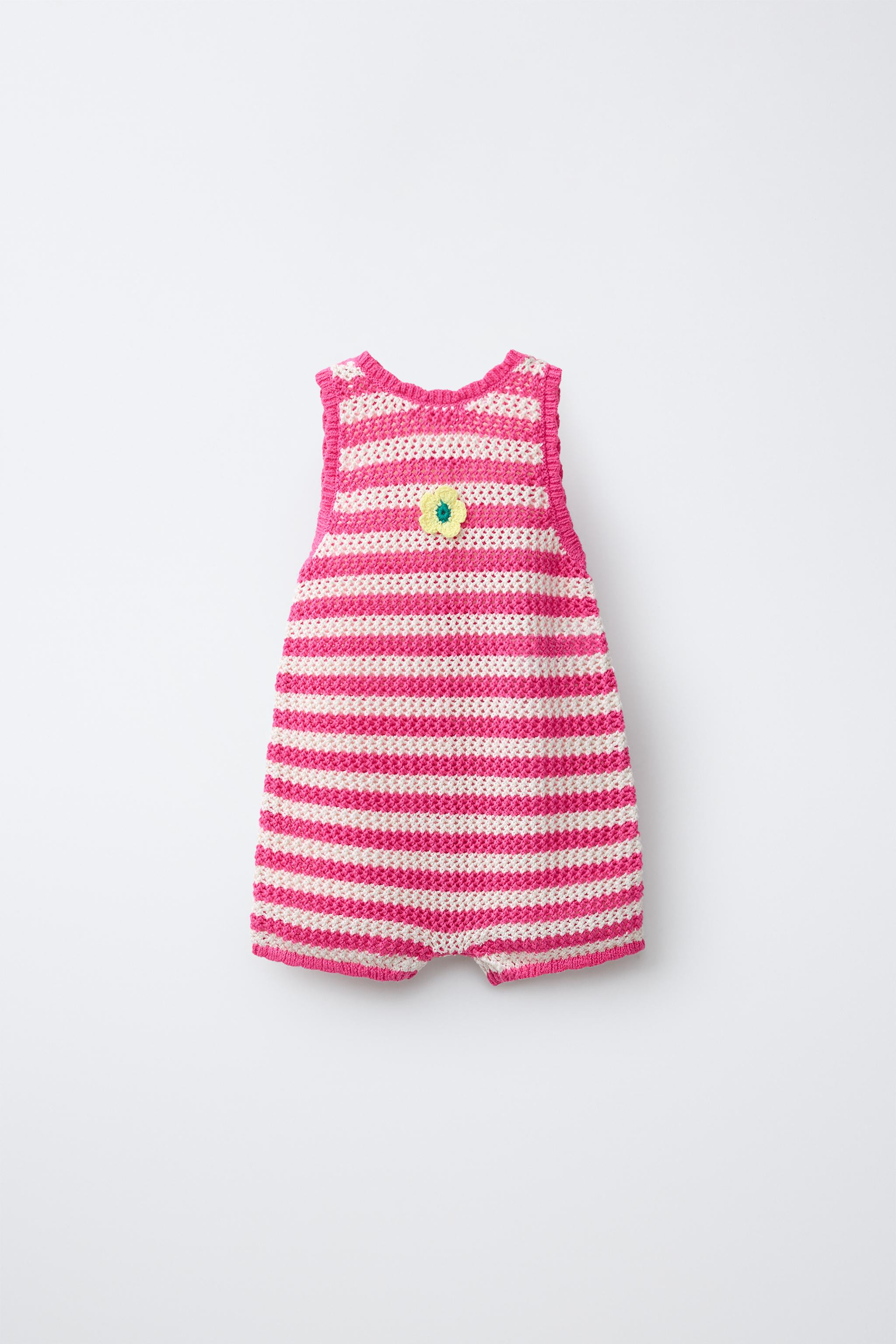 STRIPED KNIT OVERALLS WITH FLORAL PATCH | Zara US