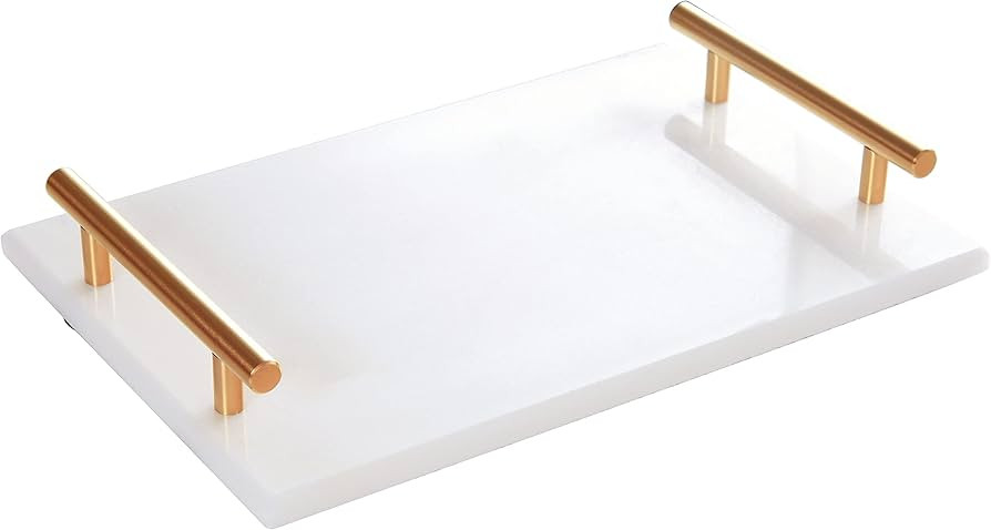 Moreast Genuine Marble Tray Bathroom Tray with Golden Handle, Natural Stone Decorative Tray with ... | Amazon (US)