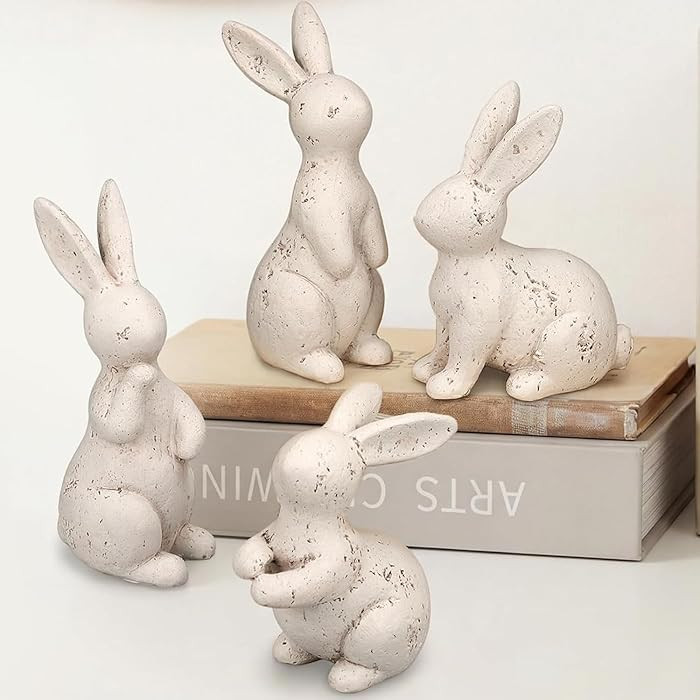 Amyhill 4 Pack Vintage Easter Bunny Figurines, Beige Resin Rabbit Statues with Limestone Texture ... | Amazon (US)