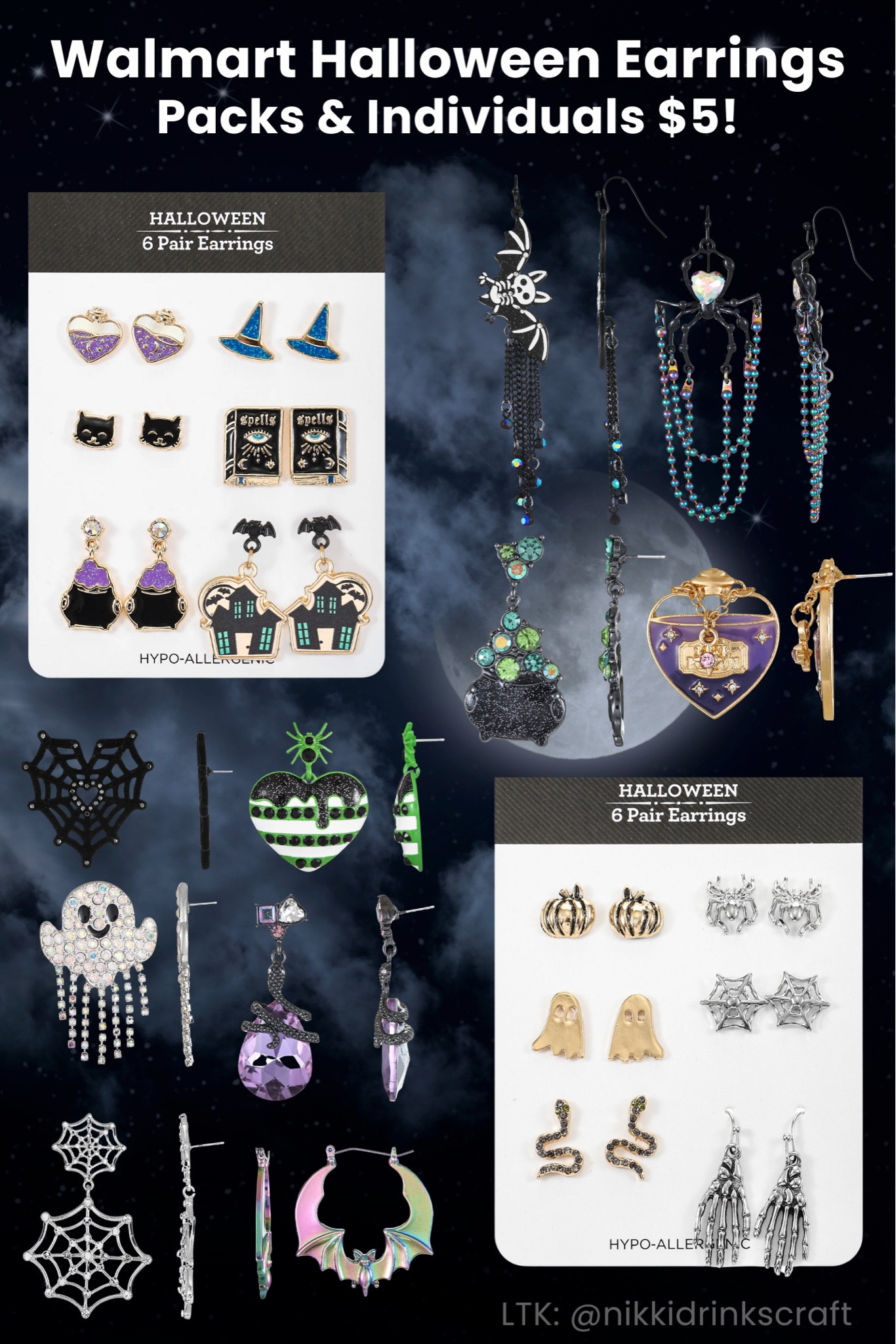 Walmart just dropped their Halloween earrings and I’m obsessed! 6 packs & individual earrings are all $5 each! #halloweenfinds #halloween2024 #walmarthalloween #halloweenearrings 

#LTKSeasonal #LTKStyleTip #LTKParties