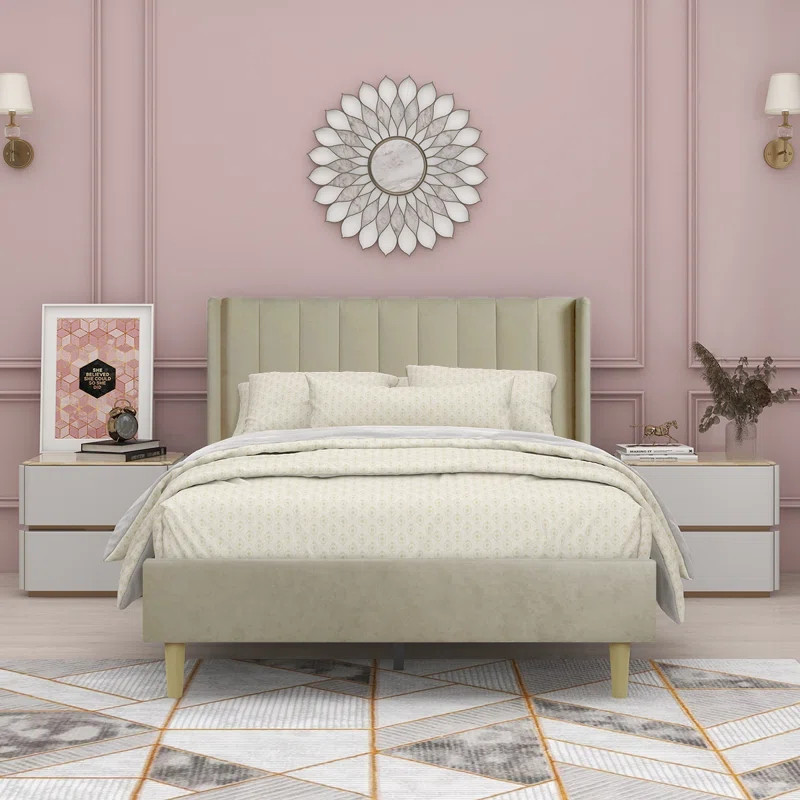 Wade Logan® Eriksay Low Profile Upholstered Platform Bed with Wingback Headboard & Reviews | Way... | Wayfair North America