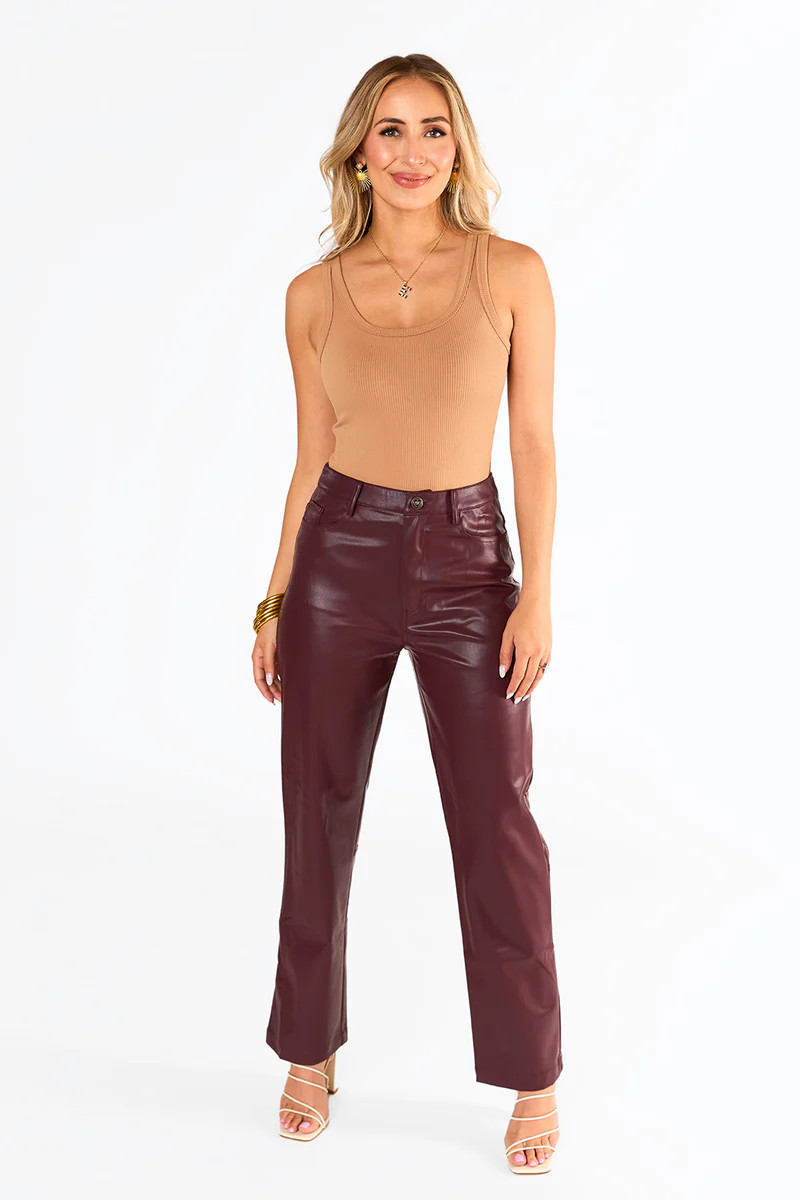 BuddyLove | Gomez Vegan Leather Pants | Wine | BuddyLove