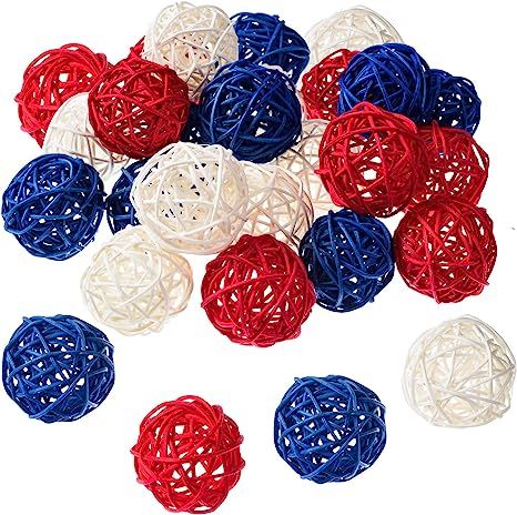 24 Pcs 4th of July Decorative Balls 1.8 Inch Wicker Balls Red Blue White Rattan Balls Small Orbs ... | Amazon (US)