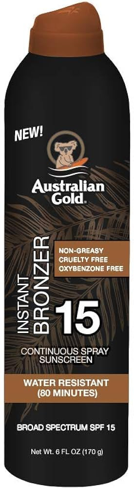 Australian Gold Continuous Spray Sunscreen with Instant Bronzer SPF 15, Immediate Glow & Dries Fa... | Amazon (US)