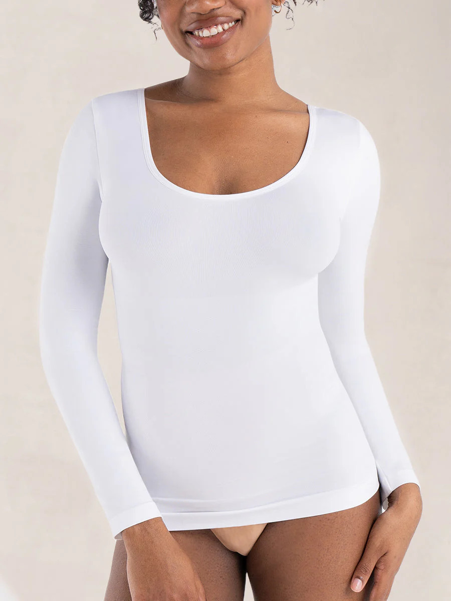 Shapermint Essentials All Day Every Day Long Sleeve Shaping T-Shirt Shapewear White M | Shapermint