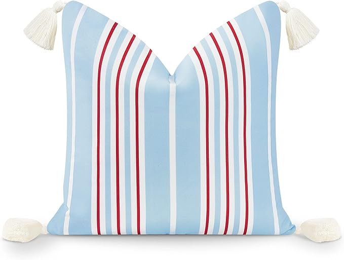 Hofdeco Premium Coastal Hampton Style Patio Indoor Outdoor Throw Pillow Cover Only, 18"x18" Water... | Amazon (US)