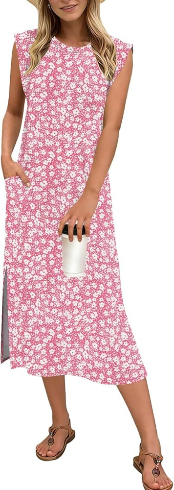 Naggoo Summer Dresses for Women 2026 Sleeveless Casual Split Midi Dress Maxi Beach Travel Vacatio... | Amazon (US)