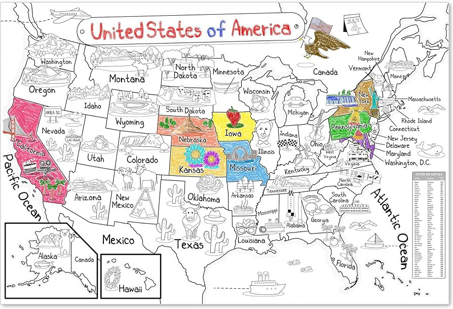 Dekali Designs US Map Coloring Poster - 52x35 Inches Giant Coloring Poster for Kids – Jumbo Col... | Amazon (US)