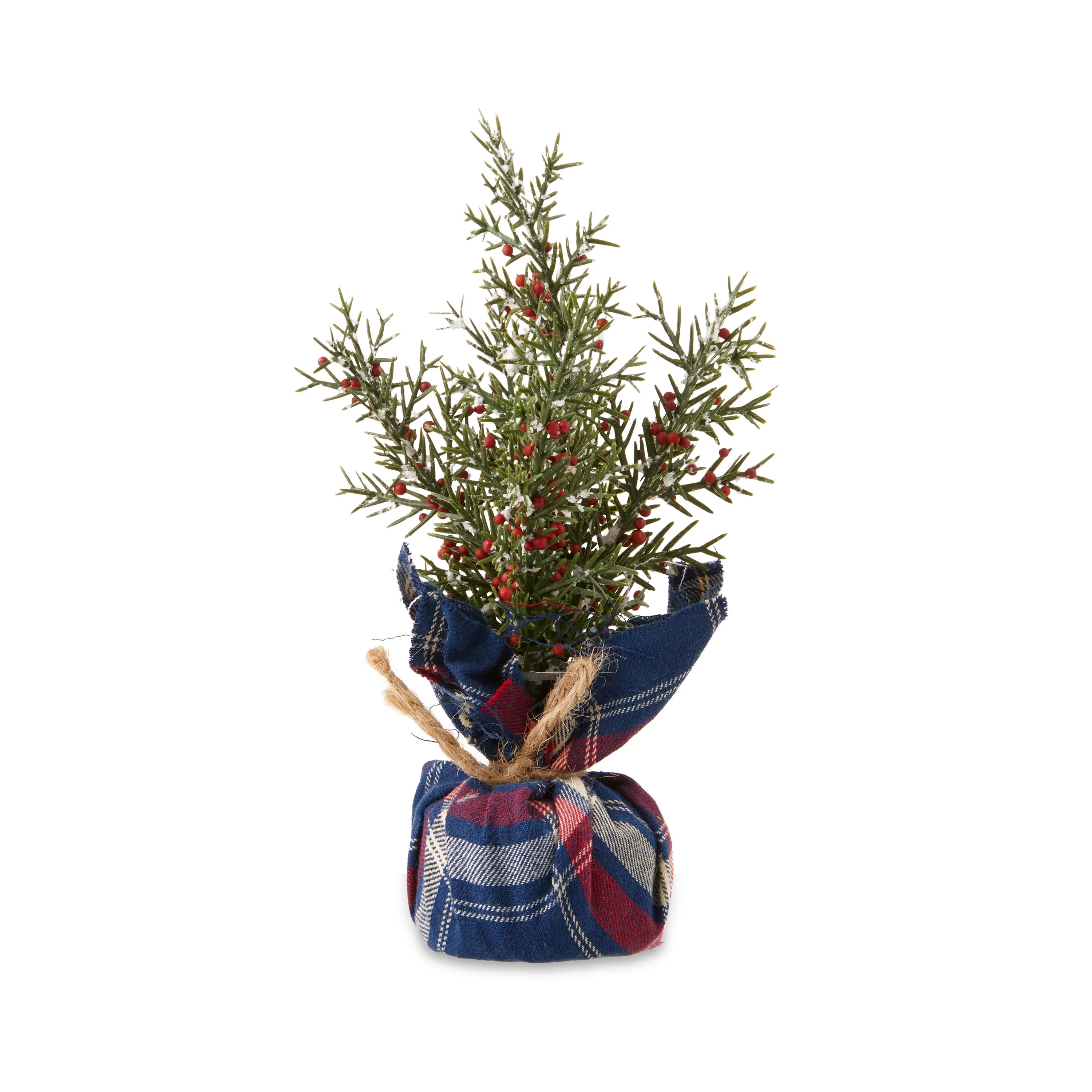 Mini Christmas Tree Decor with Blue & Red Plaid Base, 7 in, by Holiday Time | Walmart (US)