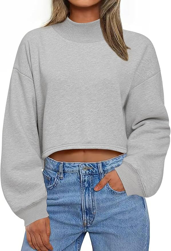 Womens Mock Neck Sweatshirts Fleece Cropped Oversized Sweatshirt Pullover Casual Long Sleeve Hood... | Amazon (US)