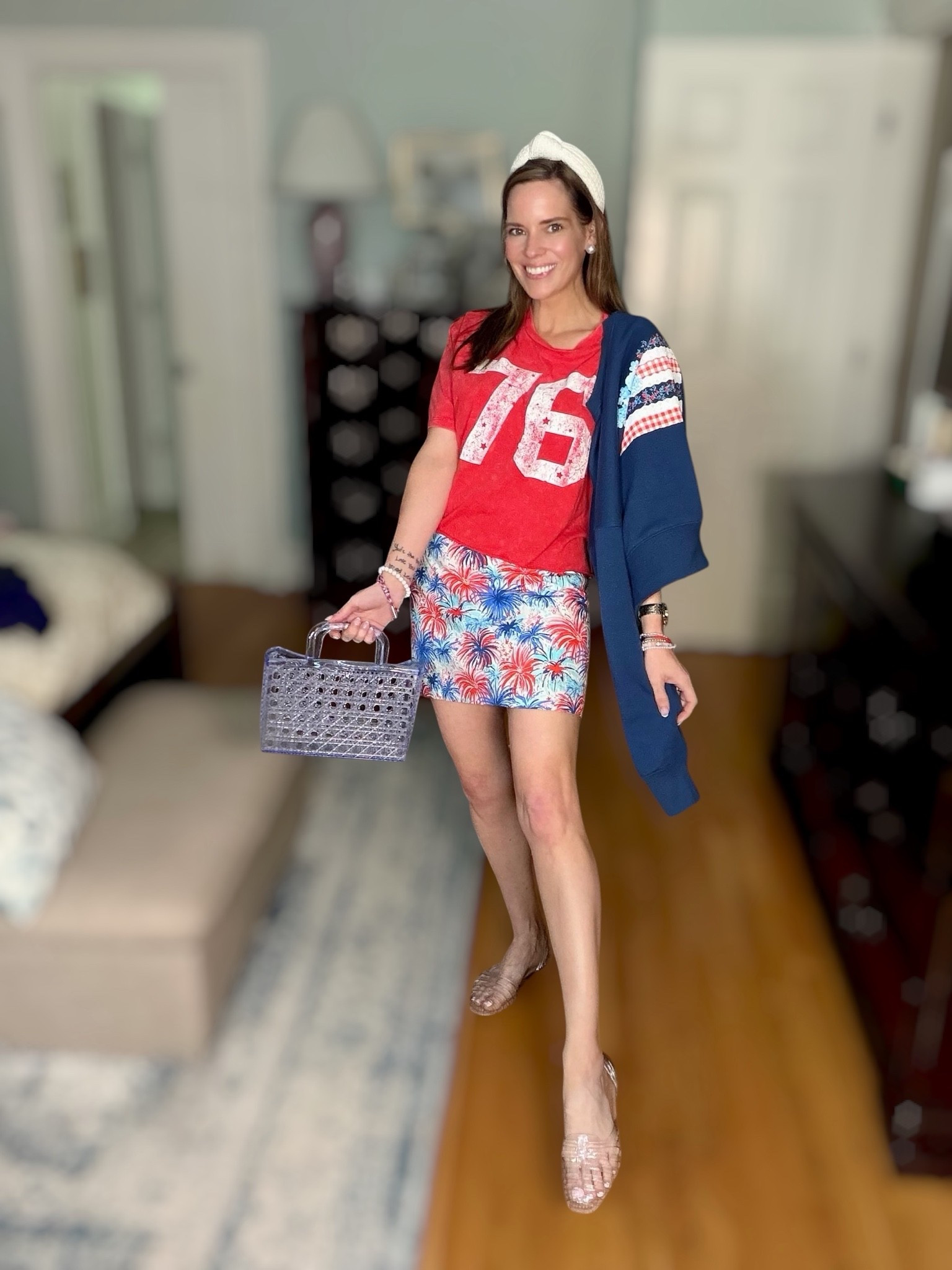 Patriotic Mix & Match Look 🇺🇸❤️💙

A fun patriotic outfit combo for Memorial Day, summer weekends, and the 4th of July ❤️🤍💙 Styled my colorful Lilly Pulitzer skirt with this sporty red graphic tee and layered on the floral flag sweatshirt for an easy preppy Americana look! My skirt is an older Lilly piece, so I linked similar options with the same bright, festive feel. Finished it off with jelly flats, layered bracelets, and my favorite jelly tote for a playful summer vibe ✨🇺🇸

Patriotic outfit, Fourth of July outfit, Memorial Day outfit, Lilly Pulitzer outfit, Americana style, patriotic graphic tee, Lilly Pulitzer skirt, preppy summer outfit, casual summer style, jelly tote bag, patriotic fashion, grandmillennial style, preppy fashion ❤️🤍💙

#LTKOver40 #LTKootd #LTKPetite