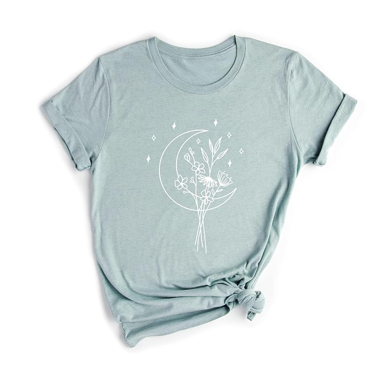 Floral Moon T Shirt Womens T-Shirt Casual Top Graphic Tee Short Sleeve Shirt Cute Flower Girl Shi... | Amazon (US)
