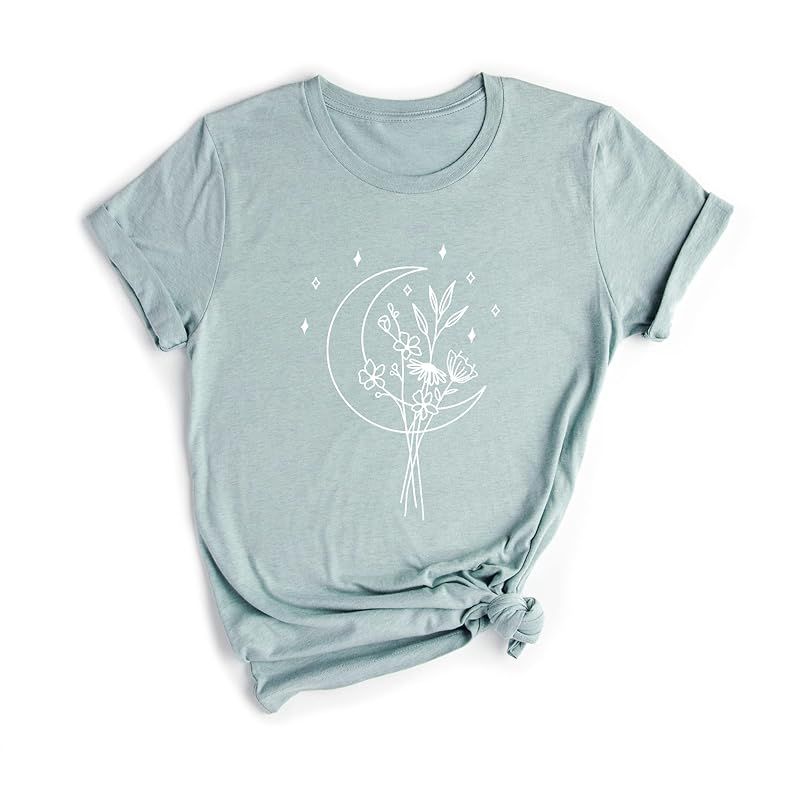 Floral Moon T Shirt Womens T-Shirt Casual Top Graphic Tee Short Sleeve Shirt Cute Flower Girl Shi... | Amazon (US)