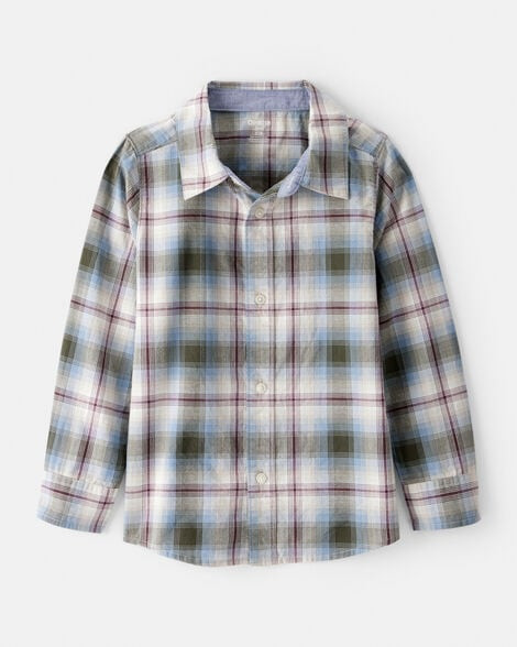 Boys Plaid Cotton Long-Sleeve Button-Down Shirt - Blue | Carter's Inc