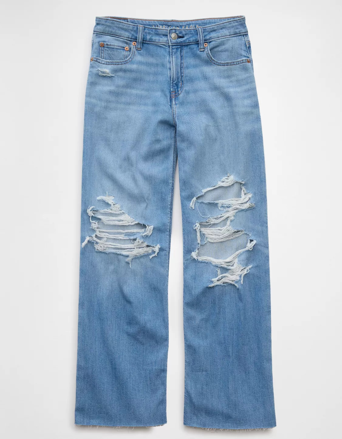 AE Dreamy Drape Stretch Ripped Low-Rise Baggy Wide-Leg Jean | American Eagle Outfitters (US & CA)