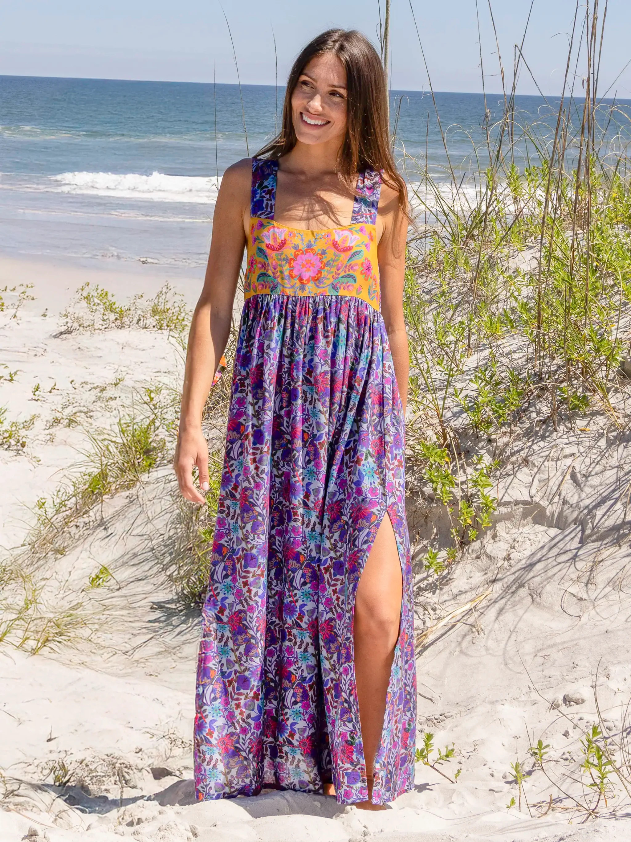 Tricia Maxi Dress - Dark Purple Daisies | Natural Life