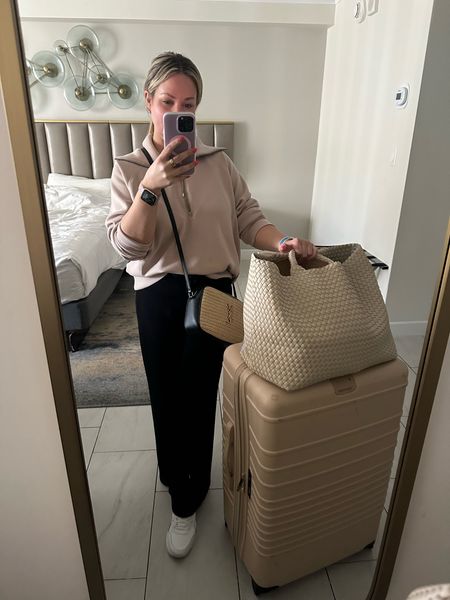 Travel fit with spanx air essentials, Nike air max, Naghedi woven tote, Beis large luggage
Comfortable travel outfit 
Travel bags 


#LTKTravel #LTKShoeCrush #LTKStyleTip