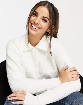 ASOS DESIGN sweater with polo neck in rib in cream | ASOS | ASOS (Global)